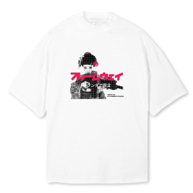 GEISHA White Oversized Mock Neck Tee.