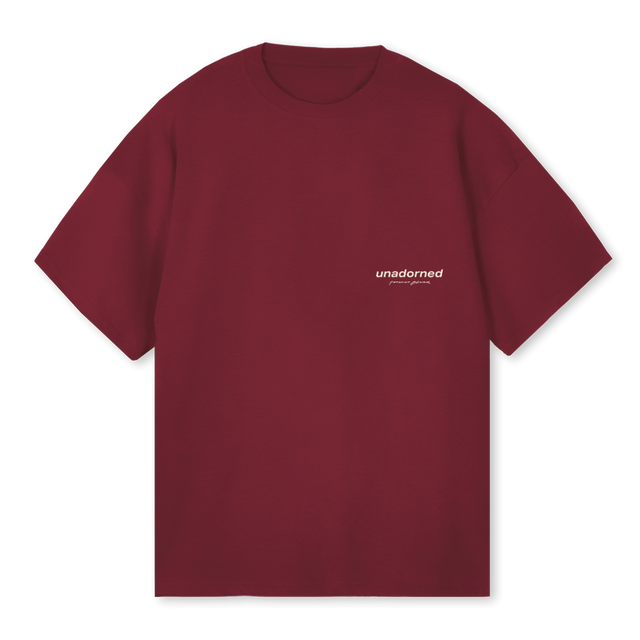 UNADORNED T SHIRT Burgundy Oversized Tee.