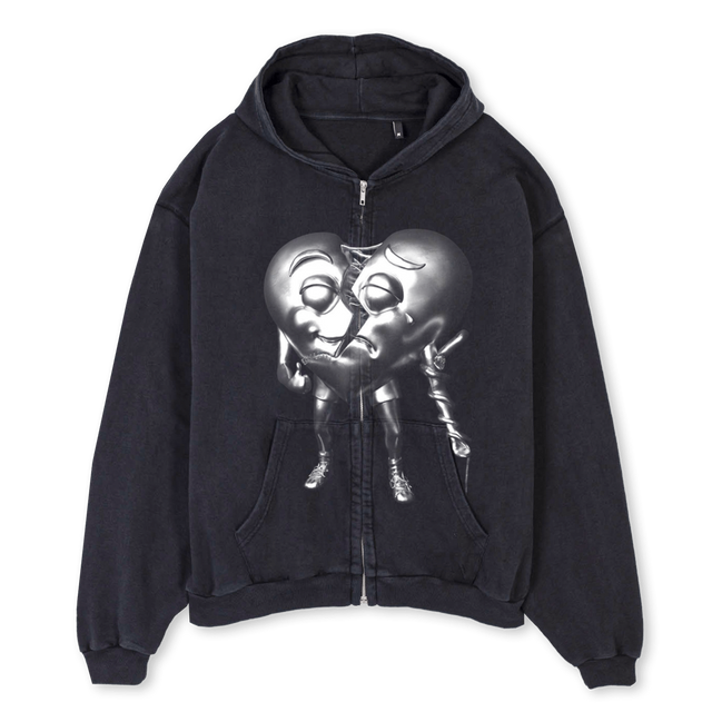 A Vintage Black Oversized Zipped Hoodie.