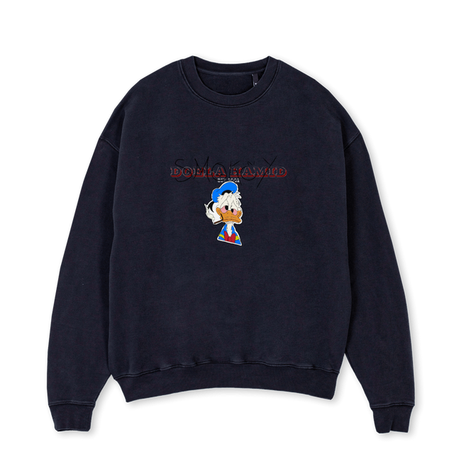 DOELA HAMID SWEATER Vintage Black Oversized Crewneck Sweater.