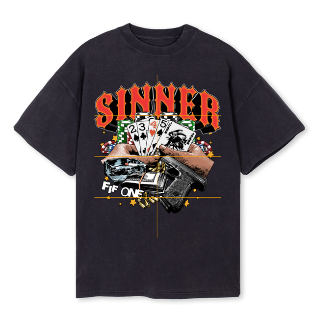 SINNER Vintage Black Oversized Tee.