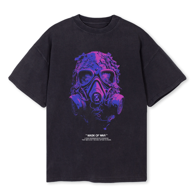 MASK OF WAR Vintage Black Oversized Tee.
