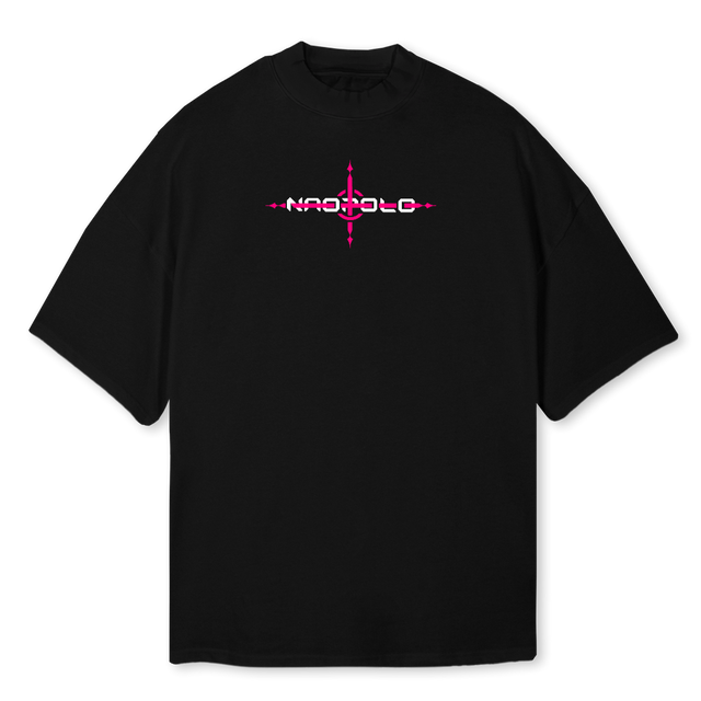NAOPROTO Black Oversized Mock Neck Tee.