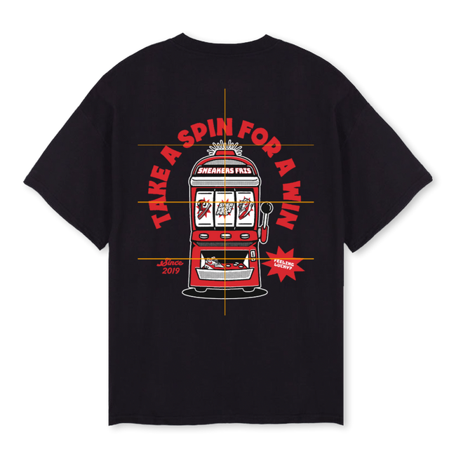 FEELINGLUCKYRED Black Oversized Tee.