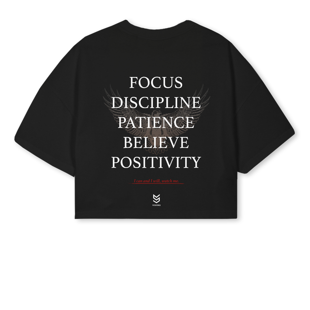 VISIONS RISE F Black Cropped Oversized Tee.