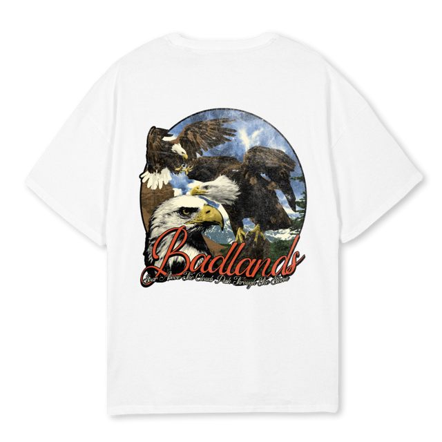 BADLANDSEGALE White Oversized Tee.