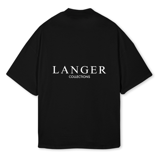 LANGER COLLECTIONS Black Oversized Mock Neck Tee.