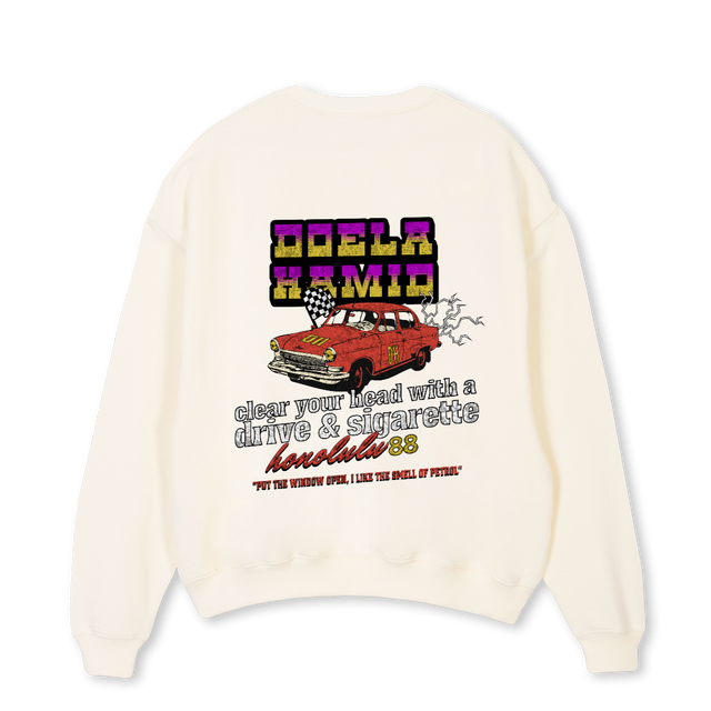 CLEAR YOUR HEAD Cream Oversized Crewneck Sweater.