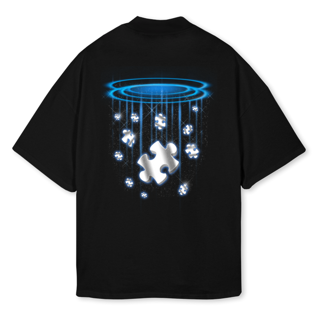 FALLEN PIECES Black Oversized Mock Neck Tee.