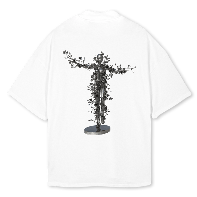 FLWRGRL White Oversized Mock Neck Tee.
