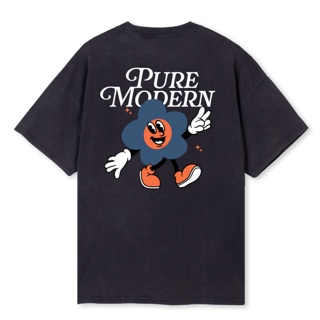 PUREFLOWERDESIGNTEE Vintage Black Oversized Tee.