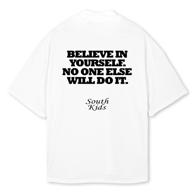 ROSE TEE White Oversized Mock Neck Tee.