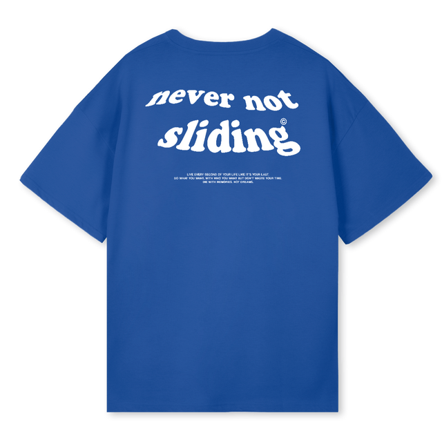 NEVER NOT SLIDING Cobalt Blue Oversized Tee.
