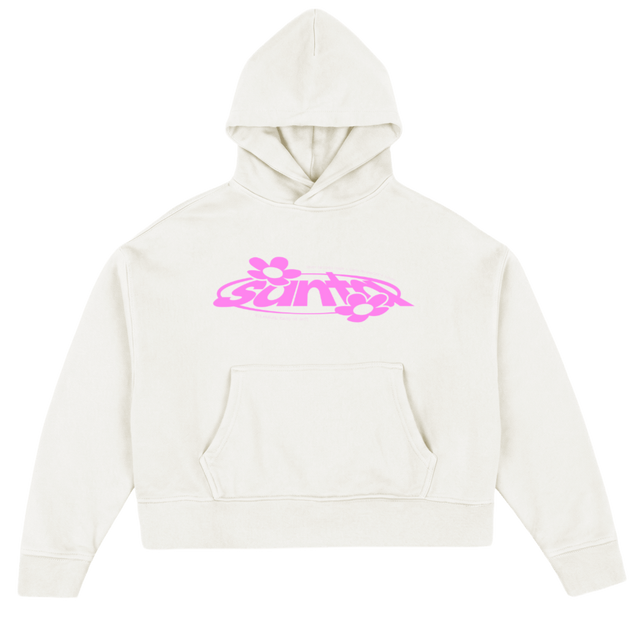 SANTAONEHOODIE_PINK Vintage White Oversized Boxy Hoodie.