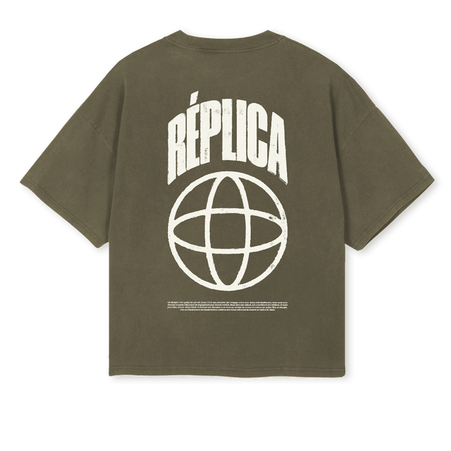 REPLICAVO Vintage Olive Oversized Boxy Tee.