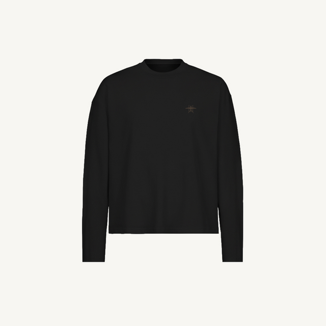 BLACK ALIA Black Oversized Boxy LS Tee.