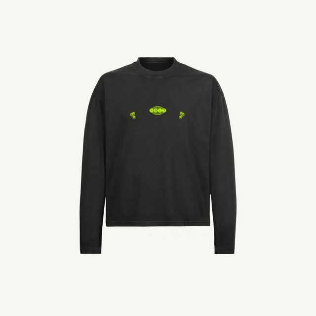 LIME GRAPHIC EMBR Vintage Black Oversized Boxy LS Tee.