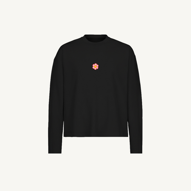t-shirt_ls_flower_v1 Black Oversized Boxy LS Tee.
