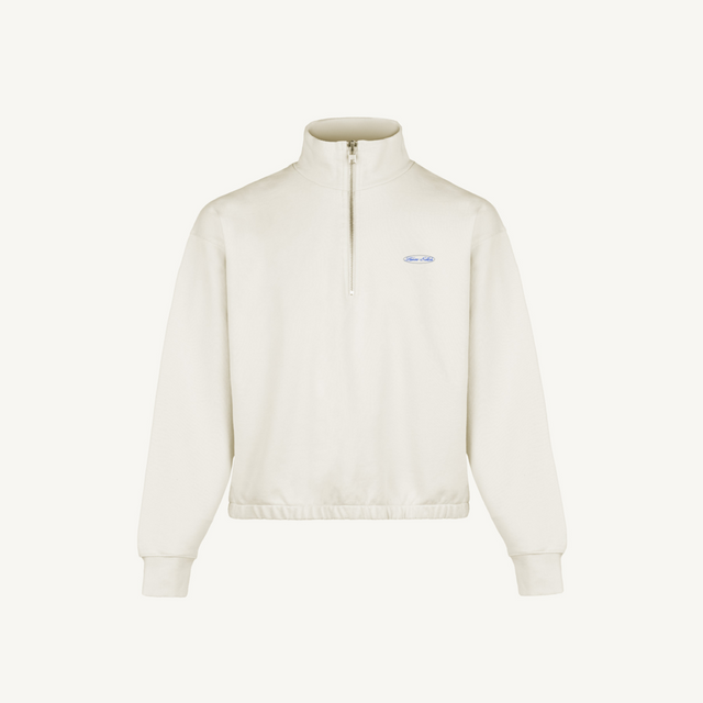 qtrscript Vintage White Oversized Boxy 1/4-Zip Sweater.