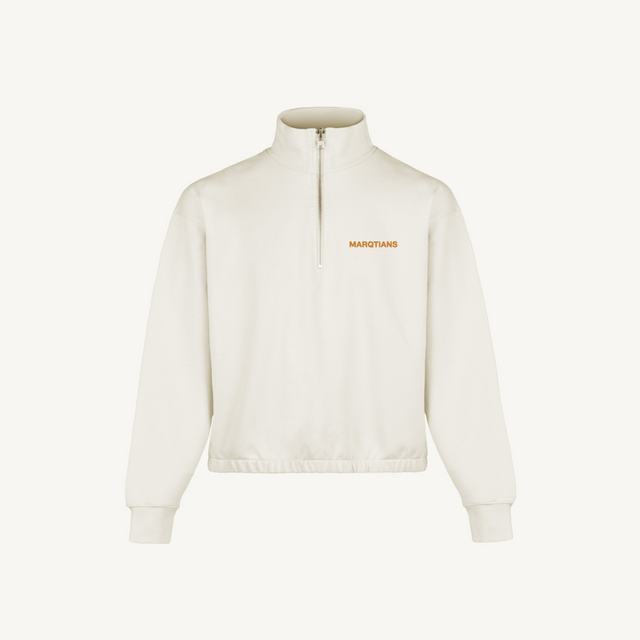MMMMQ Vintage White Oversized Boxy 1/4-Zip Sweater.