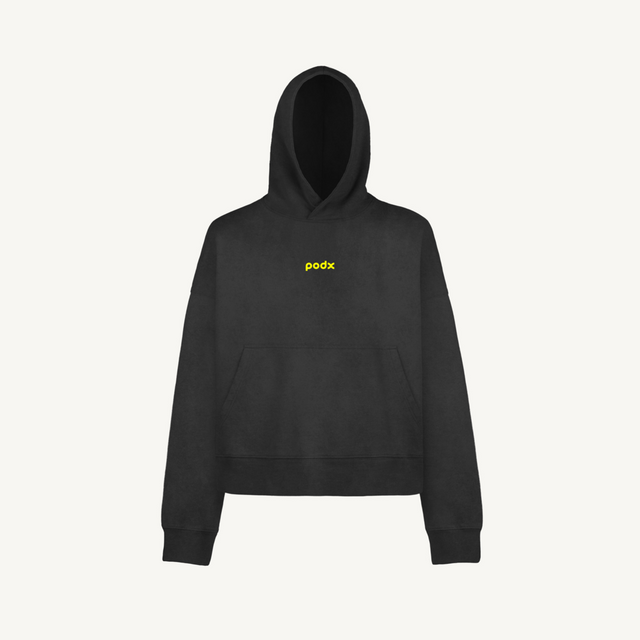PodX Hoodie Vintage Black Oversized Boxy Hoodie.