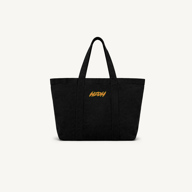 WZDMBLACKTOTEBACKLOGO Black Oversized Canvas Tote Bag.