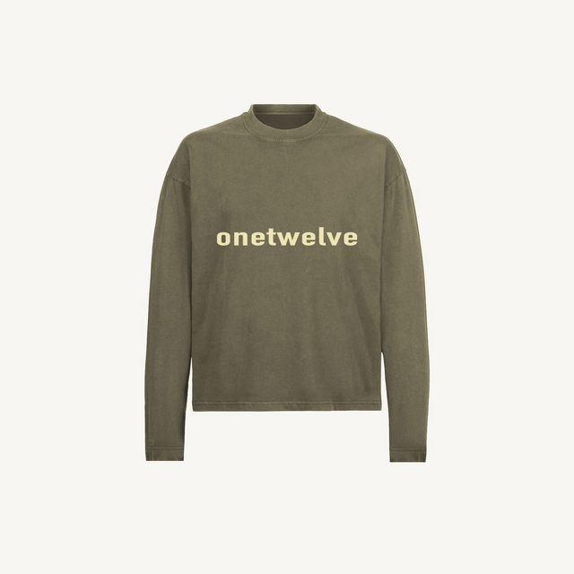 kHAKI oNETWELVE Vintage Olive Oversized Boxy LS Tee.