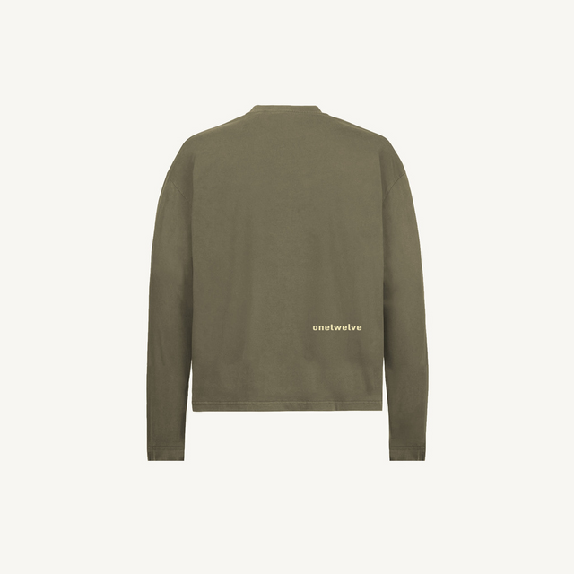 kHAKI oNETWELVE Vintage Olive Oversized Boxy LS Tee.