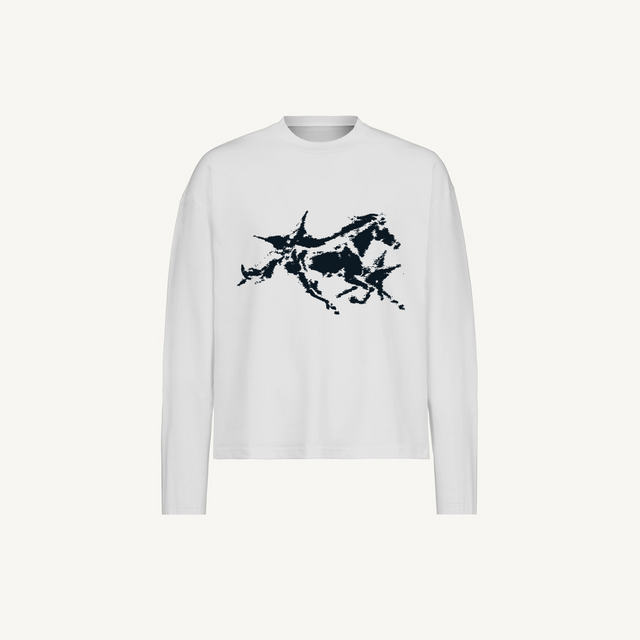 HORSE_SCREENPRINT White Oversized Boxy LS Tee.