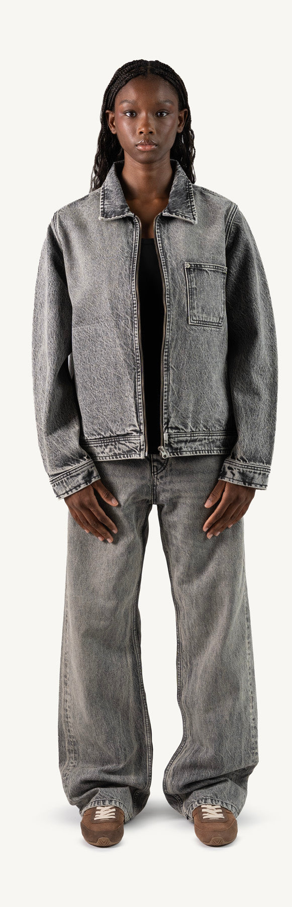 Faded Mid Grey Relaxed Denim Jacket.
