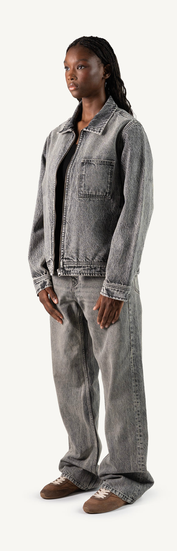 Faded Mid Grey Relaxed Denim Jacket. – WATC STUDIO
