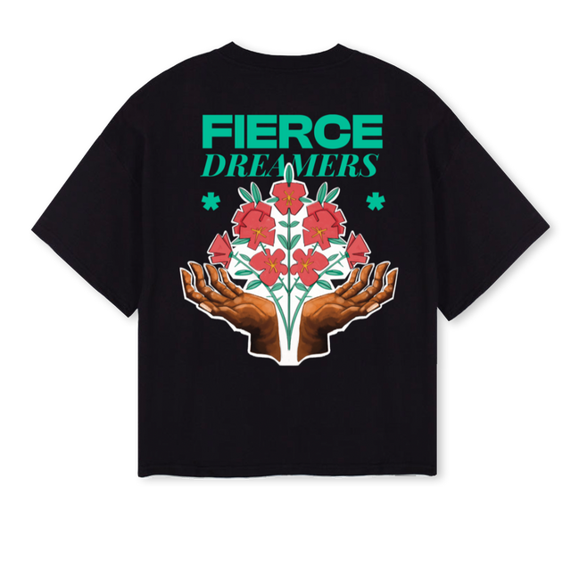 FIERCE DREAMERS FLOW Black Oversized Boxy Tee.