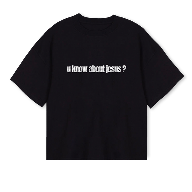 UNICCLUB KNOW JESU Black Oversized Boxy Tee.