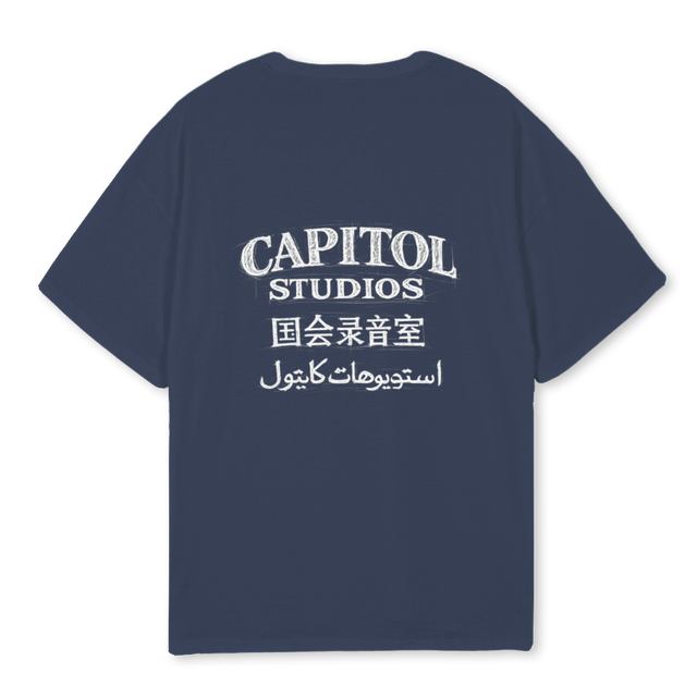 CAPITOL IDIOMAS Navy Blue Oversized Tee.