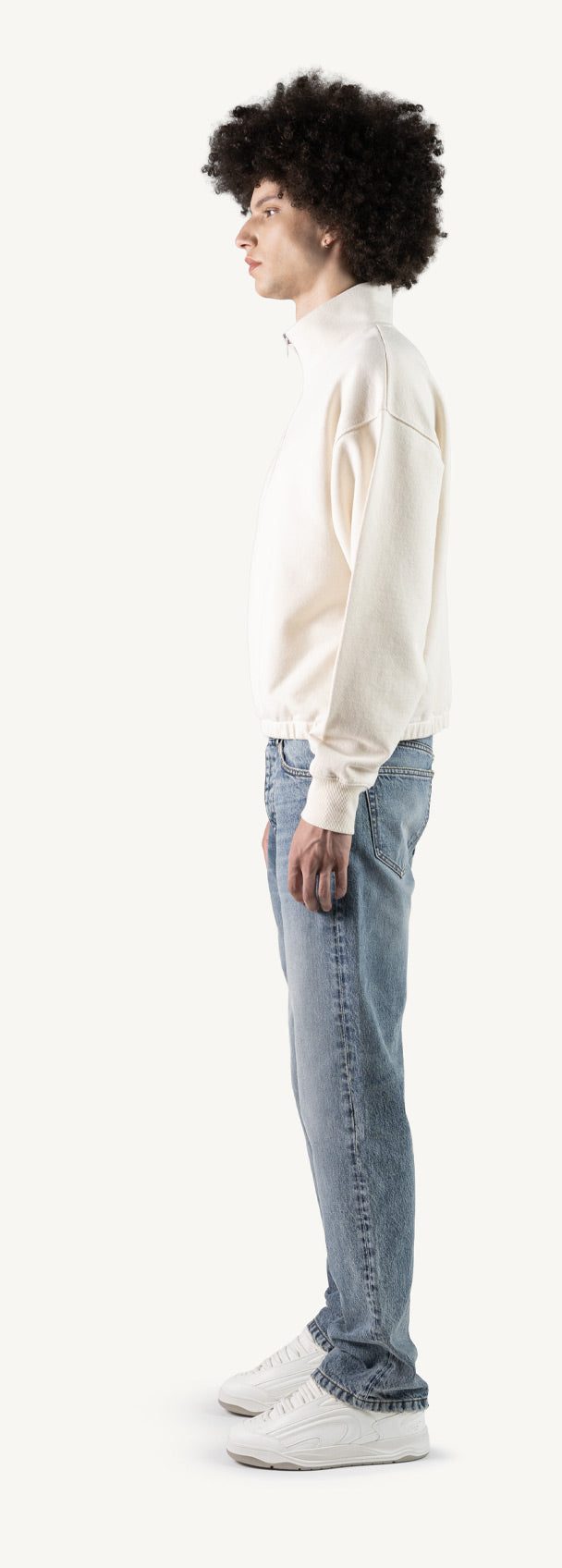 Vintage White Oversized Boxy 1/4-Zip Sweater. – WATC STUDIO