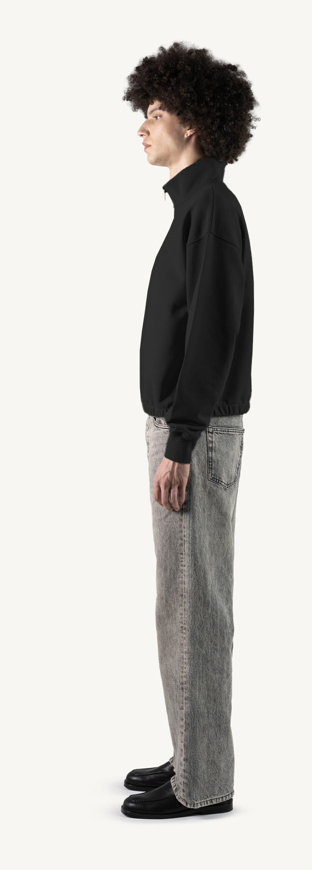 Black Oversized Boxy 1/4-Zip Sweater. – WATC STUDIO