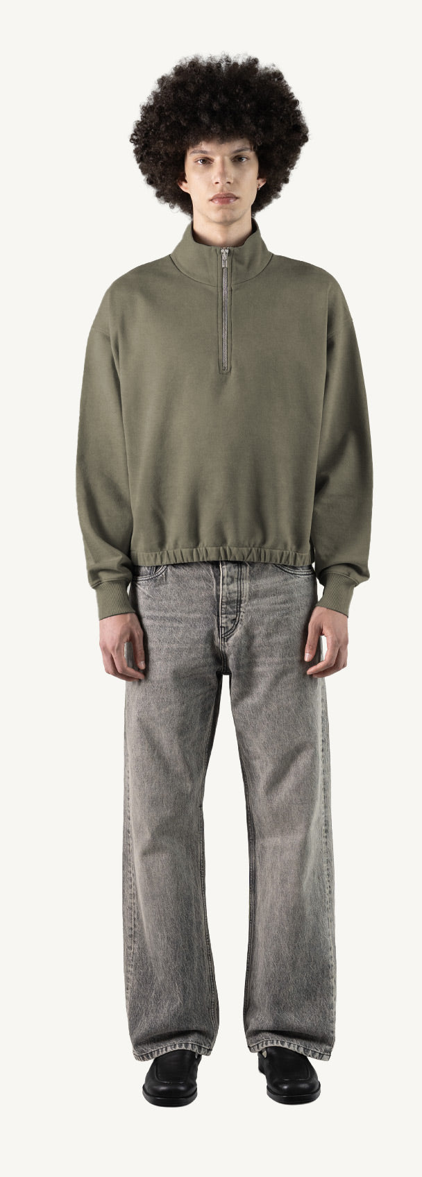 Vintage Olive Oversized Boxy 1/4-Zip Sweater.