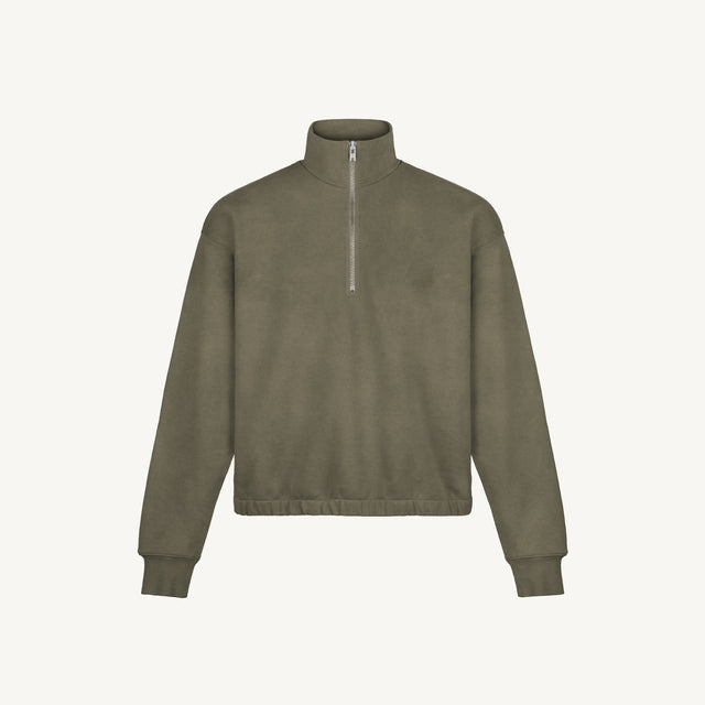 Vintage Olive Oversized Boxy 1/4-Zip Sweater.