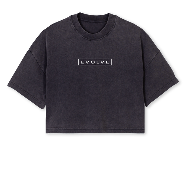 EVOLVE COLLECTIVE Vintage Black Cropped Oversized Tee.