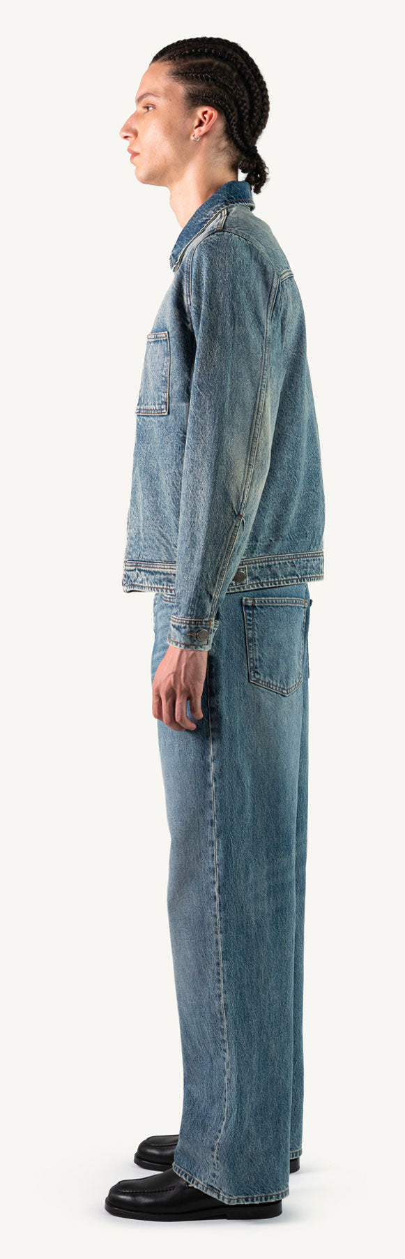 Faded Mid Blue Relaxed Denim Jacket. – WATC STUDIO