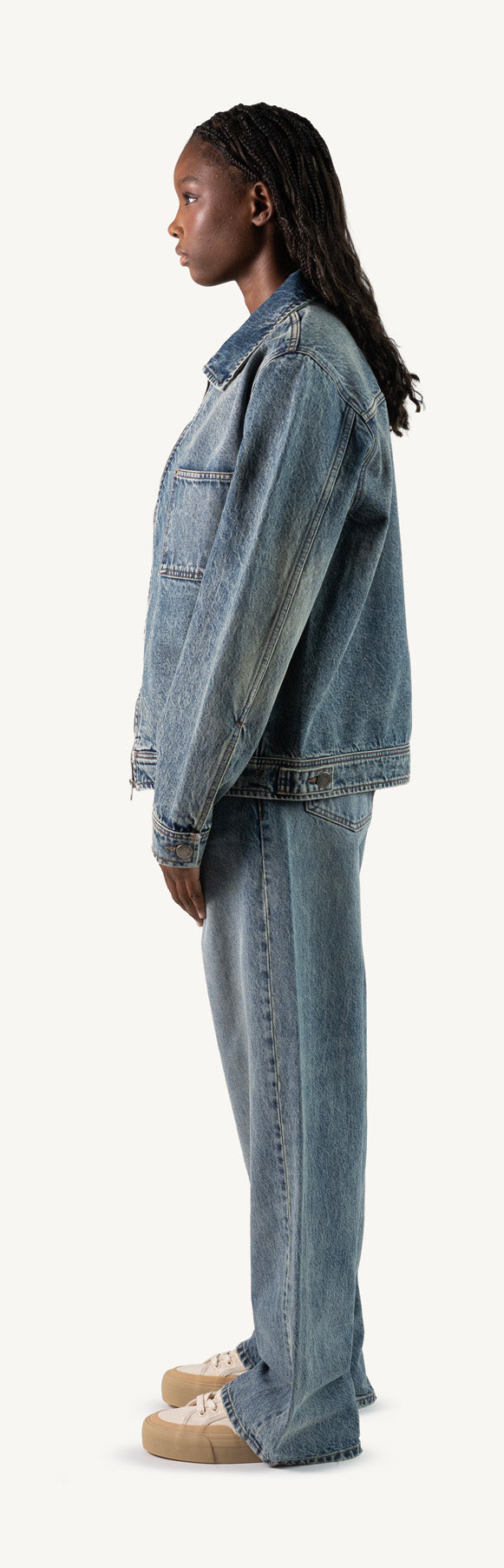 Faded Mid Blue Relaxed Denim Jacket. – WATC STUDIO