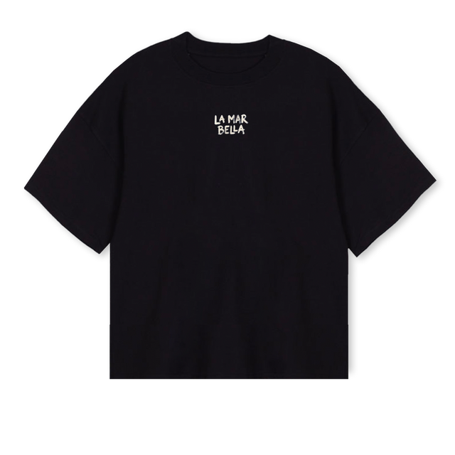 EL PUERTO TURQUOISE Black Oversized Boxy Tee.