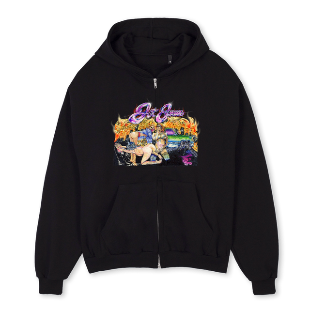 XXXSERVICE Black Oversized Zipped Hoodie.