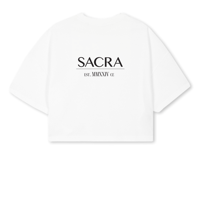 GB DEFWHITECROP White Cropped Oversized Tee.