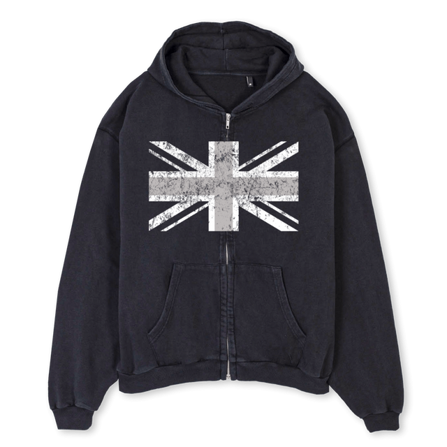 HDUKFLAG Vintage Black Oversized Zipped Hoodie.