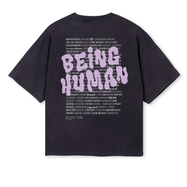 BEHUMANSAMPLEPURPLE Vintage Black Oversized Boxy Tee.