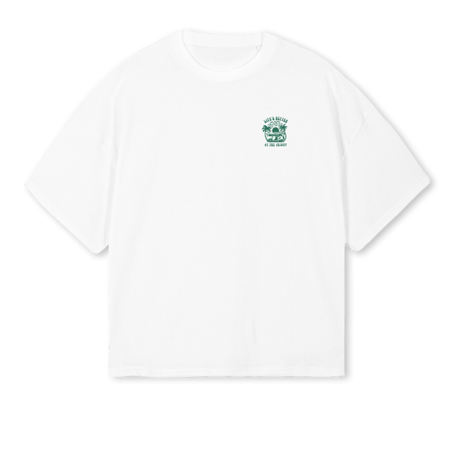 LIFESBTEE BOXOVGREEN White Oversized Boxy Tee.