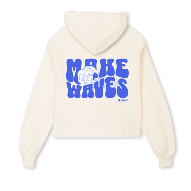 MAKE WAVES  Cream Cropped Hoodie.