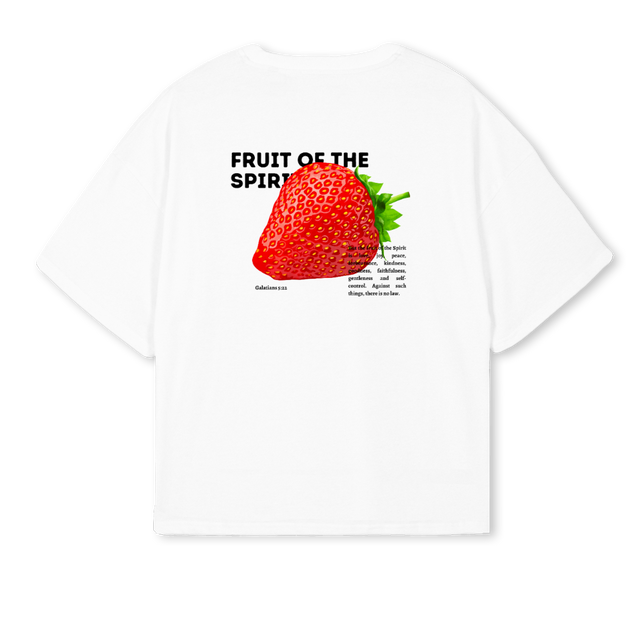 FOTSSTRAWBERRYBLK White Oversized Boxy Tee.