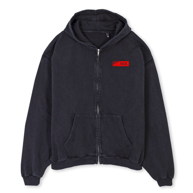HOLBRUTALZIP Vintage Black Oversized Zipped Hoodie.